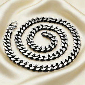 Men Cuban Link Chain Necklace Stainless Steel Two Tone Black Silver Hip Hop Punk Retro Fashion Statement Jewelry Accessory