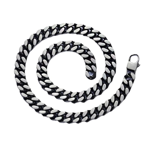 Hip hop cuban link necklace with black matte and white enamel finish for men