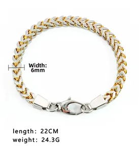 Dettaglio del bracciale hip hop bicolore da 6mm con chiusura lucida e lunghezza di 22cm
