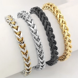 Bracciali a catena spiga lucidi nei colori oro, argento e nero per uomo e donna