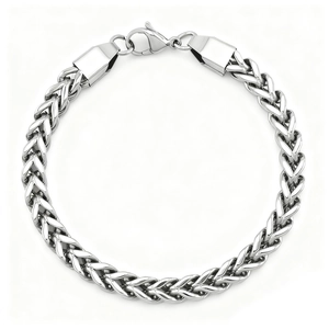 Dettaglio del bracciale a catena a spiga d'argento con chiusura a moschettone lucida
