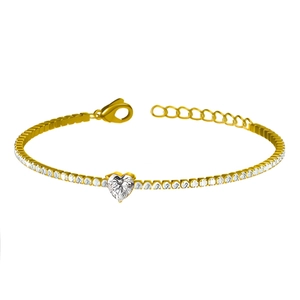 Minimalistisches Herzarmband in Gold mit Zirkon-Inlays auf einer Edelstahlkette