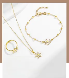 Vue détaillée du coffret de bijoux fleurs 3 pièces avec collier et bague