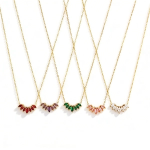 Collier Pendentif Éventail Zircon Marquise Acier Inoxydable Motif Épi De Blé Plaqué Or Bijoux De Mode Élégants Femmes