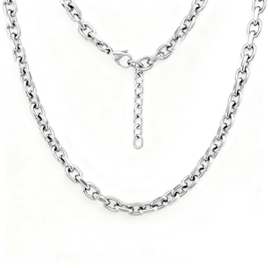 Macro detail of stainless steel link chain with lobster clasp and adjustable extender