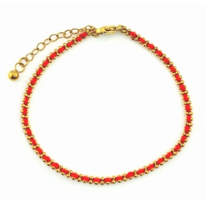 Rotes geflochtenes Seilarmband mit 18K Goldperlen und verstellbarem Karabinerverschluss