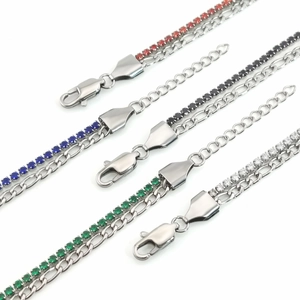 Bracciali a doppio strato in acciaio inossidabile con catena Figaro e zirconi