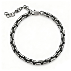 Vintage industrial style stainless steel bracelet with textured links and lobster clasp