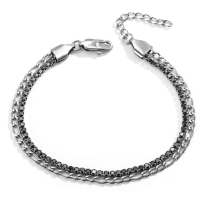 Bracciale a doppio strato in acciaio inossidabile con catena Figaro e zirconi neri