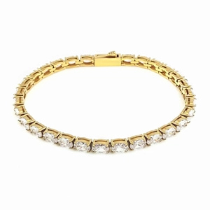 Bracelet tennis classique plaqué or 18 carats avec zircones ovales et fermoir boîte