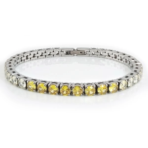 Détail du fermoir S.STEEL sur bracelet tennis avec zircons jaunes et incolores