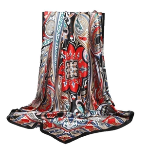 Elegant satin square scarf with colorful paisley fruit print for women sunscreen wrap
