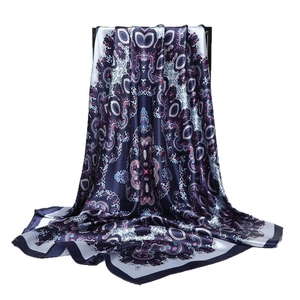 Foulard en soie satinée à motif paisley bleu pour femme, châle élégant de protection solaire