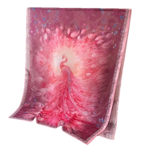 Elegant lightweight silk scarf with purple phoenix print and feather patterns for women