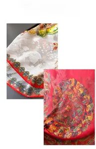 Detailed close-up showing the intricate phoenix and dragon motifs on silk scarf fabric