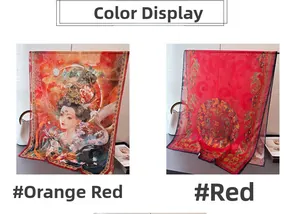 Detailed comparison of orange and red floral silk scarves with traditional Chinese prints