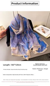 Detail of gradient blue purple lightweight scarf with Chinese landscape print 185x120cm