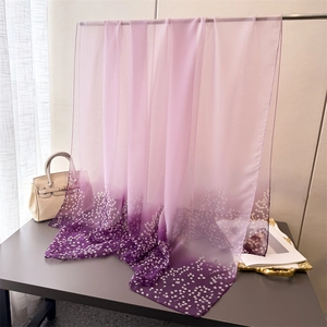 Lightweight gradient purple chiffon scarf with snow-like white print for sun protection