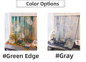 Detailed texture of semi-transparent floral scarves in green and grey color options