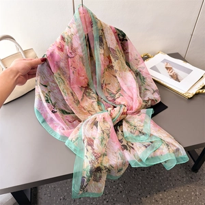 Floral Printed Scarf Large Long Shawl Women Thin Soft Polyester Sunscreen Wrap Elegant Accessory