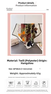 Detailed size chart and specifications for the floral herringbone silk feel scarf