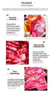 Detail of premium heart print silk-like scarf showing fine fabric texture and neat edge