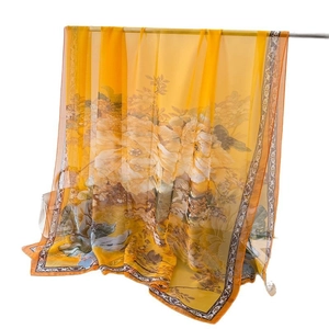 Lightweight gradient floral print scarf in yellow with oversized floral patterns