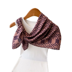 Brown silk scarf featuring classic double-F jacquard pattern and herringbone texture