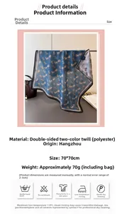 Detail of blue herringbone silk scarf with classic horse carriage print and soft texture