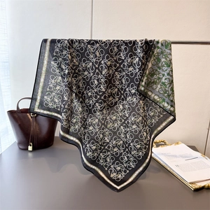 Double-sided herringbone silk square scarf with classic logo pattern and stripe border
