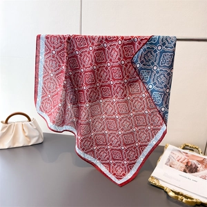 Red herringbone leopard silk scarf with double-sided design and lucky character detail