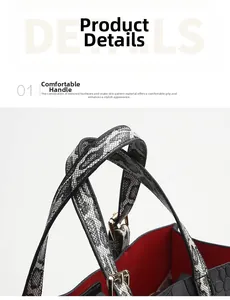 Detail of snake pattern leather texture with golden hardware and red lining