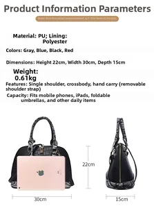 Spécifications de taille et capacité du sac à main noir motif crocodile avec iPad