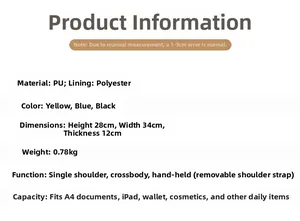 Detailed size and material guide for PU leather handbag with A4 and iPad capacity