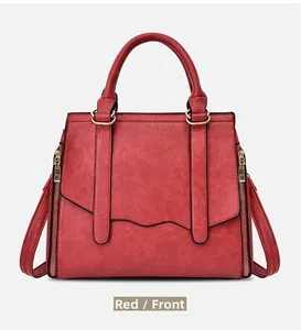 Detailed front view of a red large capacity tote bag with lychee grain texture