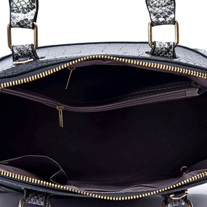 Sac à main noir gaufré crocodile avec intérieur spacieux et poignée imprimé serpent