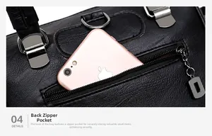 Detail of black pebbled leather backpack showing anti-theft back zipper pocket for phone