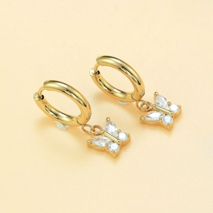 Orecchini a cerchio farfalla in oro 18 carats con cristalli di zirconia cubica
