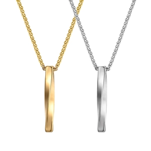 Twisted Vertical Bar Pendant Necklace Stainless Steel Minimalist Geometric Hip Hop Jewelry For Men