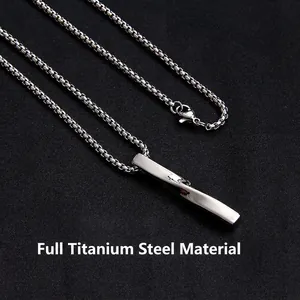 Minimalist silver twist bar pendant necklace in rust-proof titanium steel on box chain