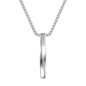 Classic silver twisted bar pendant necklace in stainless steel with elegant box chain