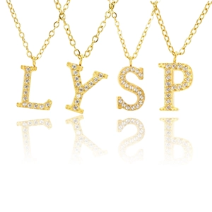 Collier Pendentif Lettre Initiale en Acier Inoxydable et Zircone Plaqué Or Ras du Cou Alphabet pour Femmes Filles Bijoux de Mode