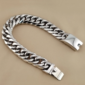 Heavy polished stainless steel Cuban link bracelet for men with secure box clasp closure