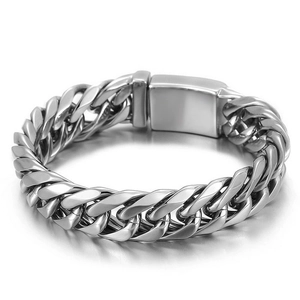 Cuban Link Bracelet Stainless Steel Double Weave Six Sided Polished Hip Hop Streetwear Bold Men Jewelry
