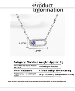 Spécifications du collier trombone en acier 316L avec pendentif en zircone cubique bleue