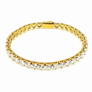 Bracciale tennis placcato oro con pietre di zircone a forma di cuore a fila singola