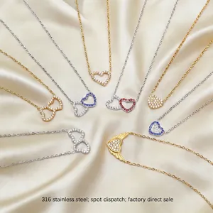 Collana con Pendente a Cuore in Acciaio Inossidabile 316 da Donna Placcato Oro Argento Elegante Cuore Ali Zircone Gioielli