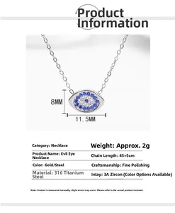 Macro detail of Evil Eye pendant dimensions and 316L titanium steel material specs