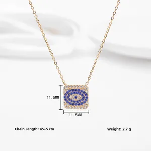 Detailed view of evil eye necklace with dimensions: 11.5mm pendant and 45+5cm chain
