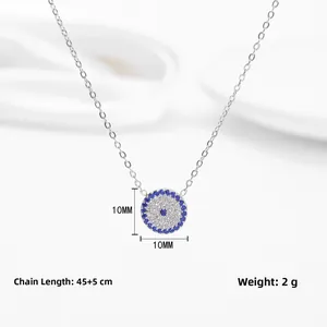 Detail of evil eye pendant with blue zircons, size 10mm diameter and 45+5cm chain length